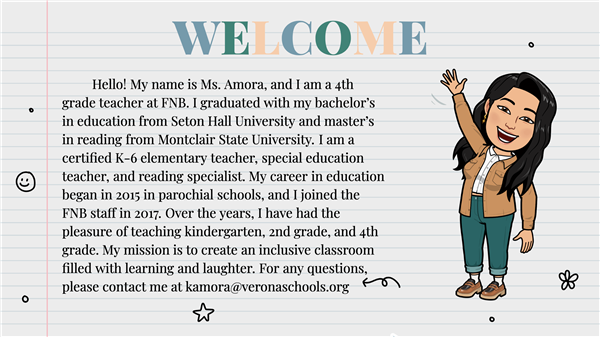 Welcome from Ms. Amora